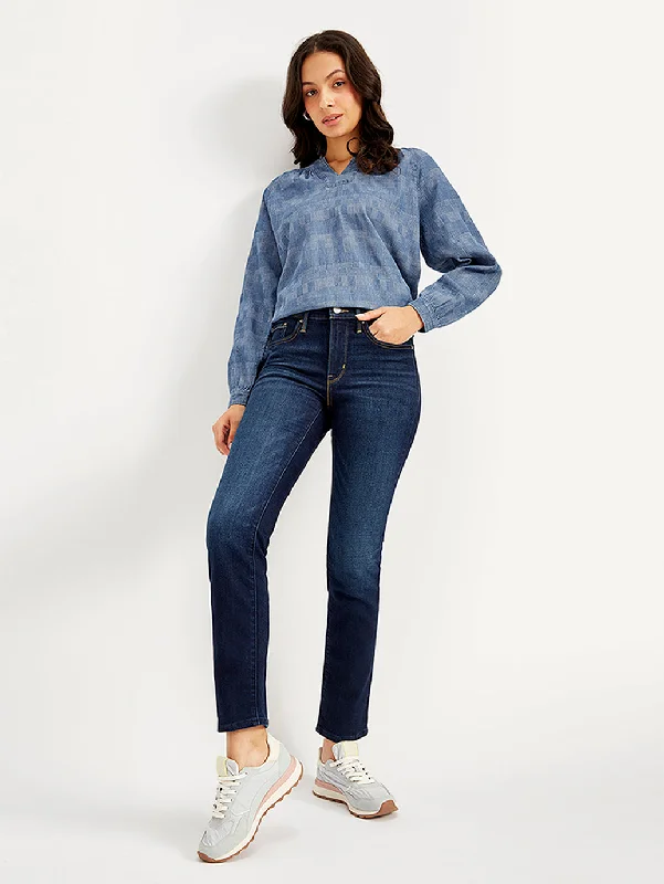 Women's Mid Rise 312 Slim Fit Navy Jeans Fashionable Button-Front Jeans