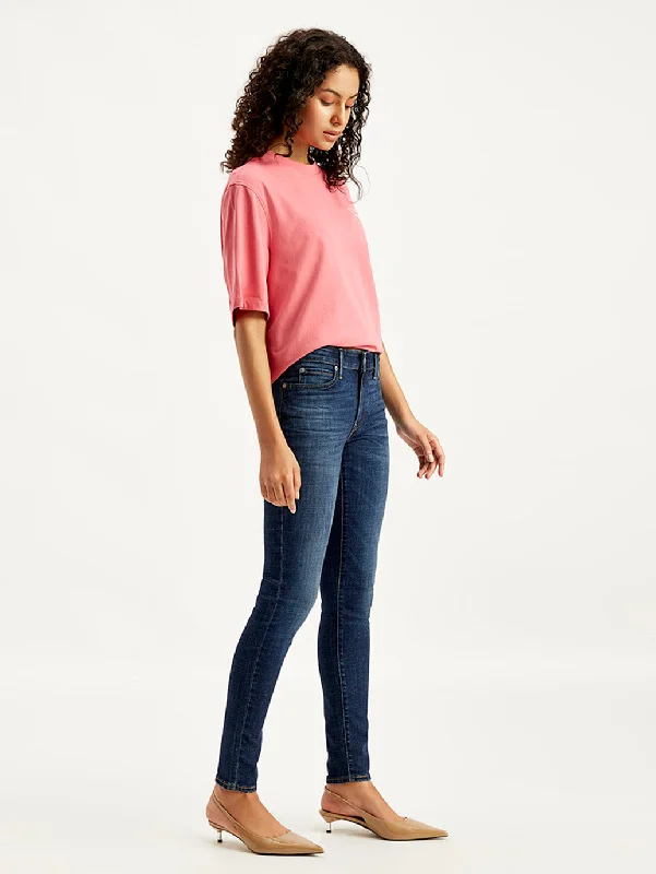 Women's Mid Rise 711 Skinny Navy Jeans Comfortable Faded High-Rise Jeans