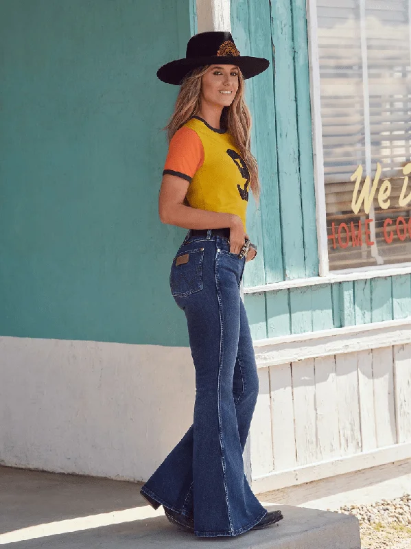 Wrangler Jeans Womens Lainey Wilson Bell Bottoms Fashionable Vintage Wash Jeans